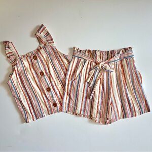 Art Class Girl’s Multi-color Stripe Top & Paper Bag Shorts Set Size 7/8 Medium